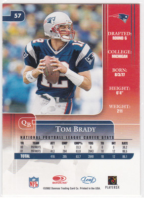 TOM BRADY ROOKIE STAR New England Patriots Bucs Football Card NFL