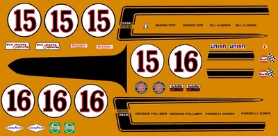 #15 & 16 Bud Moore Engineering Mustang Trans Am 1/18th Scale Waterslide Decals