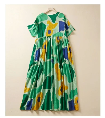 Plus Size Beach Floral Dress Cotton Ladies Dresses Loose Summer Casual Long - Picture 8 of 17