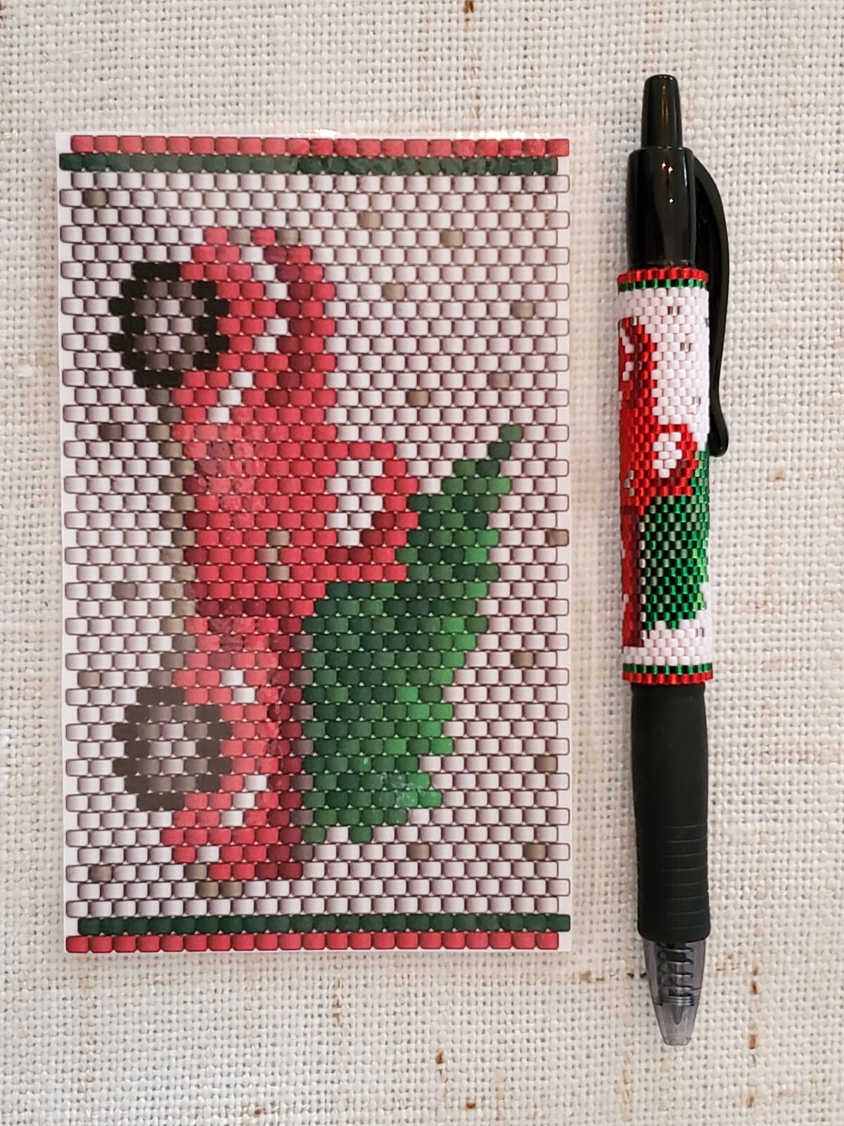 New Hand Beaded Christmas Vintage Red Truck w/ Tree Pen Wrap on Pilot G2 Pen
