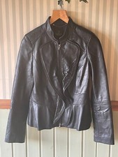 Ladies Black Leather Jacket. Size 10. Soft Nappa Leather. 2-way Zip