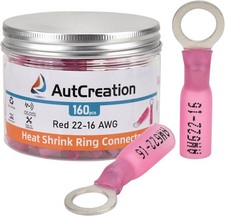 160PCS 1/4 Red 22-16 AWG Marine Grade Heat Shrink Ring Terminals