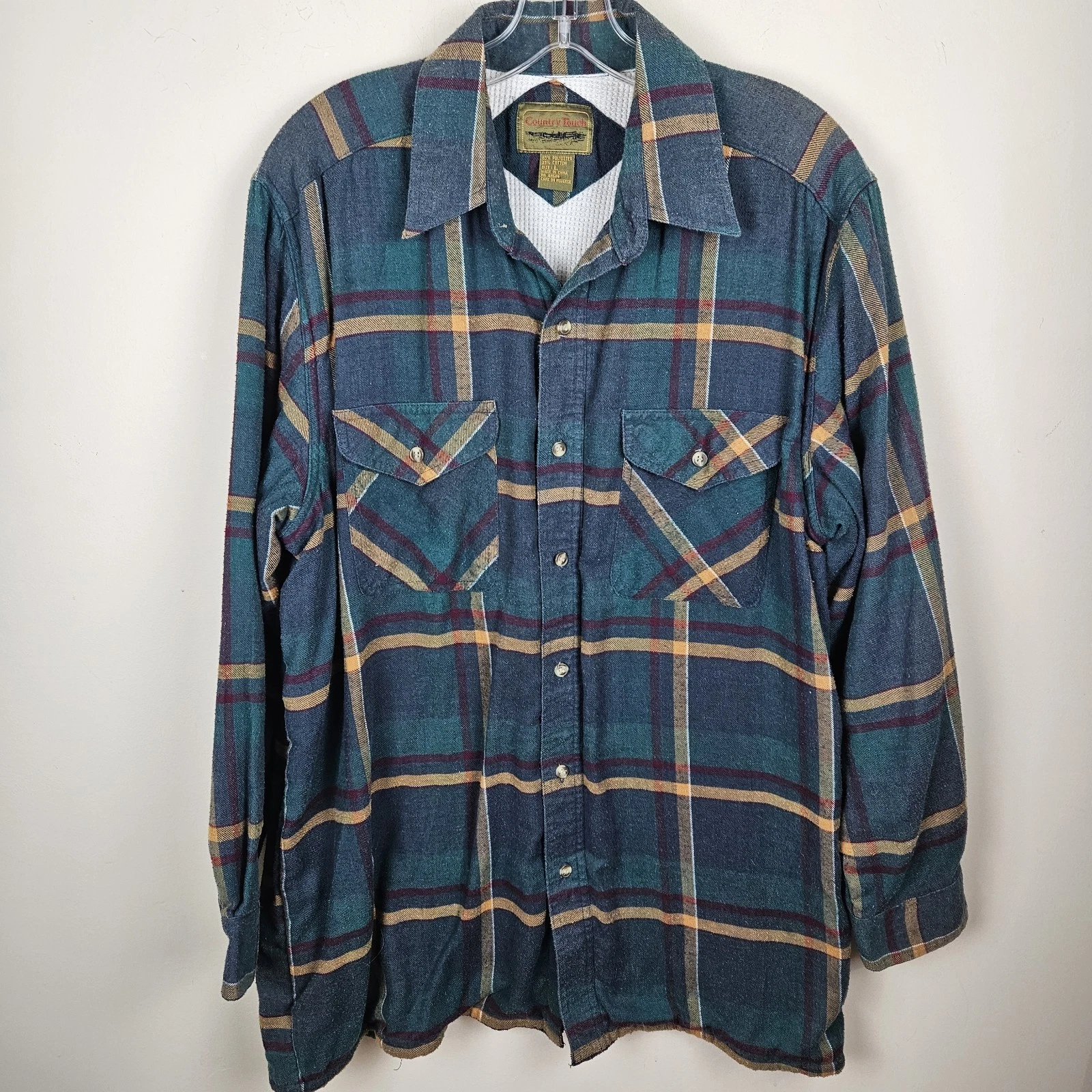 Vtg 90s Country Touch Lined Flannel Shirt Multi Color Plaid Mens Sz L Outdoors
