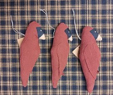 Primitive Red Fabric Cardinal Christmas Ornament Winter Holiday Set of 3 Rustic