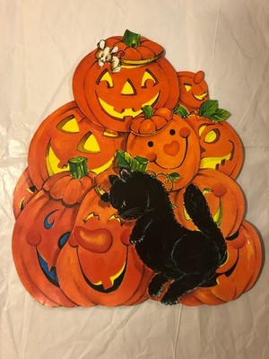 Vtg Halloween USA Paper Diecut Mischievous Black Cat by Stack JOL Pumpkins