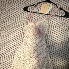 LOGILATES Tie Front Floral Sundress Cream Pink Size S Sleeveless Straps