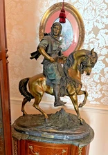 Large Bronze “Arab Horseman” Statue after Barye – Equestrian Art on Marble