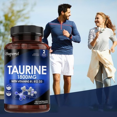 Taurine Capsules - with Vitamin D3, B12, B1 - Gluten-Free, Vegan - 120 Capsules