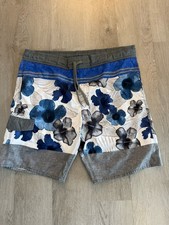 US Apparel Men's Swim Trunks Medium Blue Gray Floral Print Swim Shorts Lined