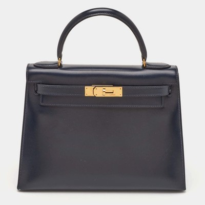 HERMES 空き箱　ケリー28 Hermes Kelly Sellier 28 Gold Finish Bleu Nuit Box Leather Top