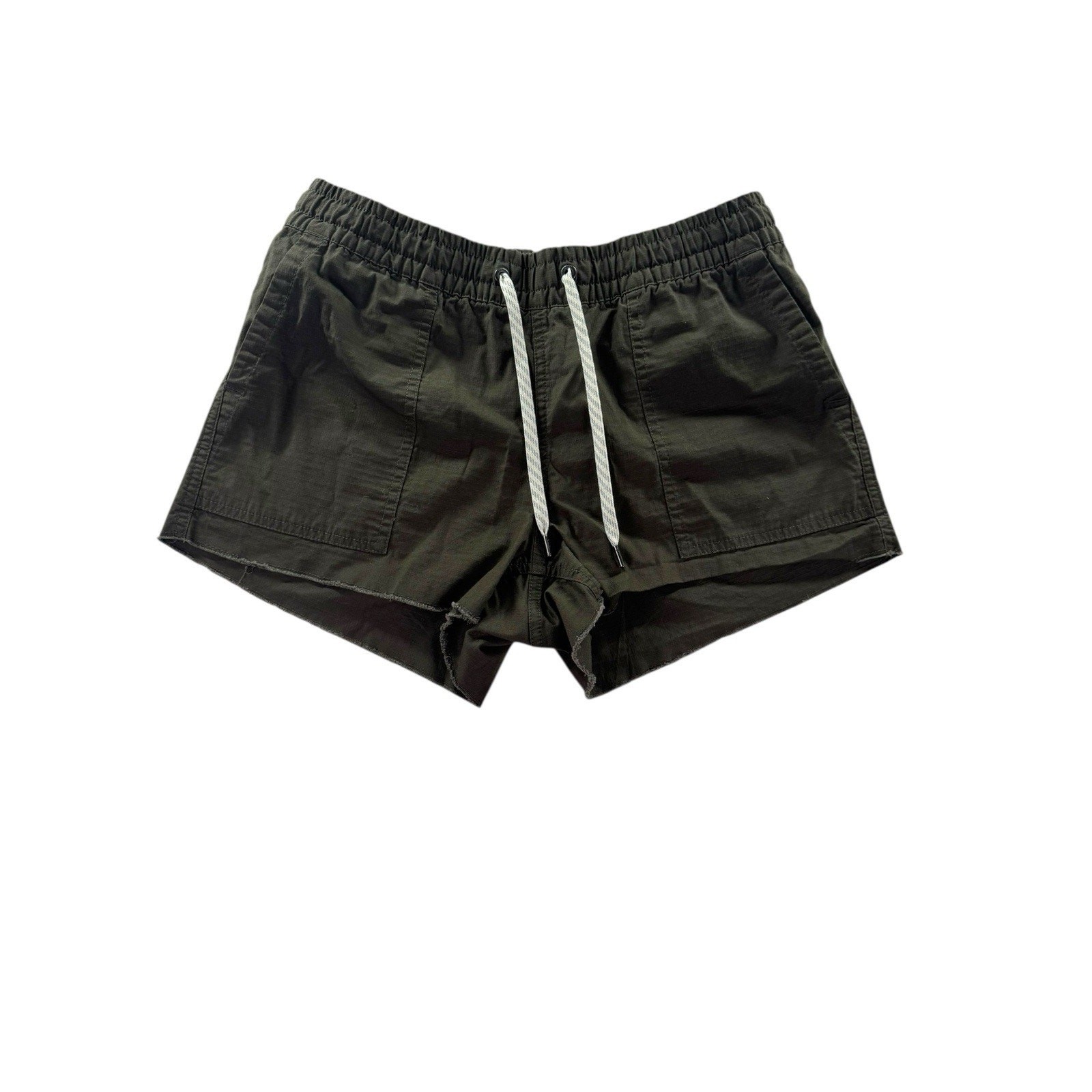Vuori Ripstop Shorts Womens Sz Small Drawstring Zip Pockets Green Raw Hem VW385