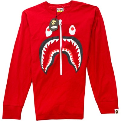 Bape Herren Shark Graphic Langarm T-Shirt Rot Gr. M