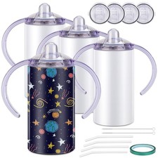 Sublimation Sippy Cup Blank, 4 Pack 12oz Sublimation Tumblers with Straws, In...