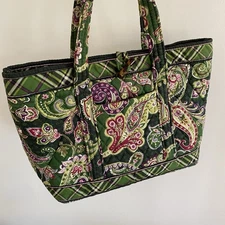 Vera Bradley Chelsea Green Tote Bag Medium Large Paisley Plaid Dutch 14"