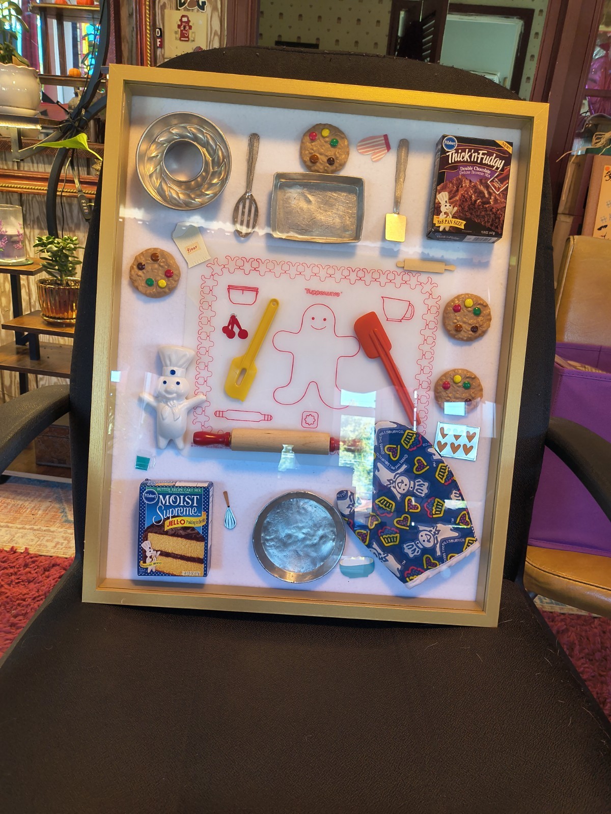21 X 17" Shadowbox With Vintage Toys Cooking Utensils Pillsbury Doughboy