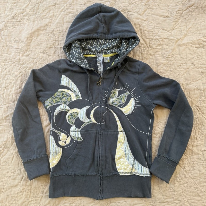 Reef Zip Hoodie Applique Graphic Gray Full Zip Women’s Medium Surf