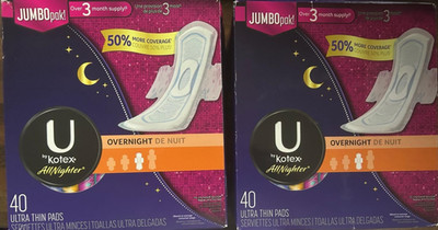 U by Kotex Sanitary Napkin, Allnighter Overnight Ultra Thin, 80 Count-2packs