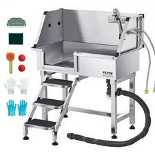 VEVOR 34 Inch Stainless Steel Dog Washing Station,Pet Grooming Tub w/Hot & Cold