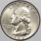 1958-D Washington 90% Silver Quarter Gem BU Uncirculated - Mint Set Toned