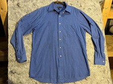 Chaps Mens Dress Shirt Medium M 15-15.5 34/35 Blue Plaid Wrinkle Free Twill