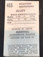 C&E Marshall Mainspring #465 for Hamilton 11½L grade 676, 687 Automatic #67621 /