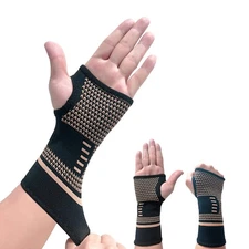 Copper Wrist Compression Sleeves(2PCS), Elastic Wrist Support Sleeve Wrist Br...
