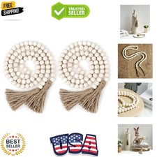 2Pcs Farmhouse Beads, 58in Wood Bead Garland with Tassels,Boho Beads Garland ...