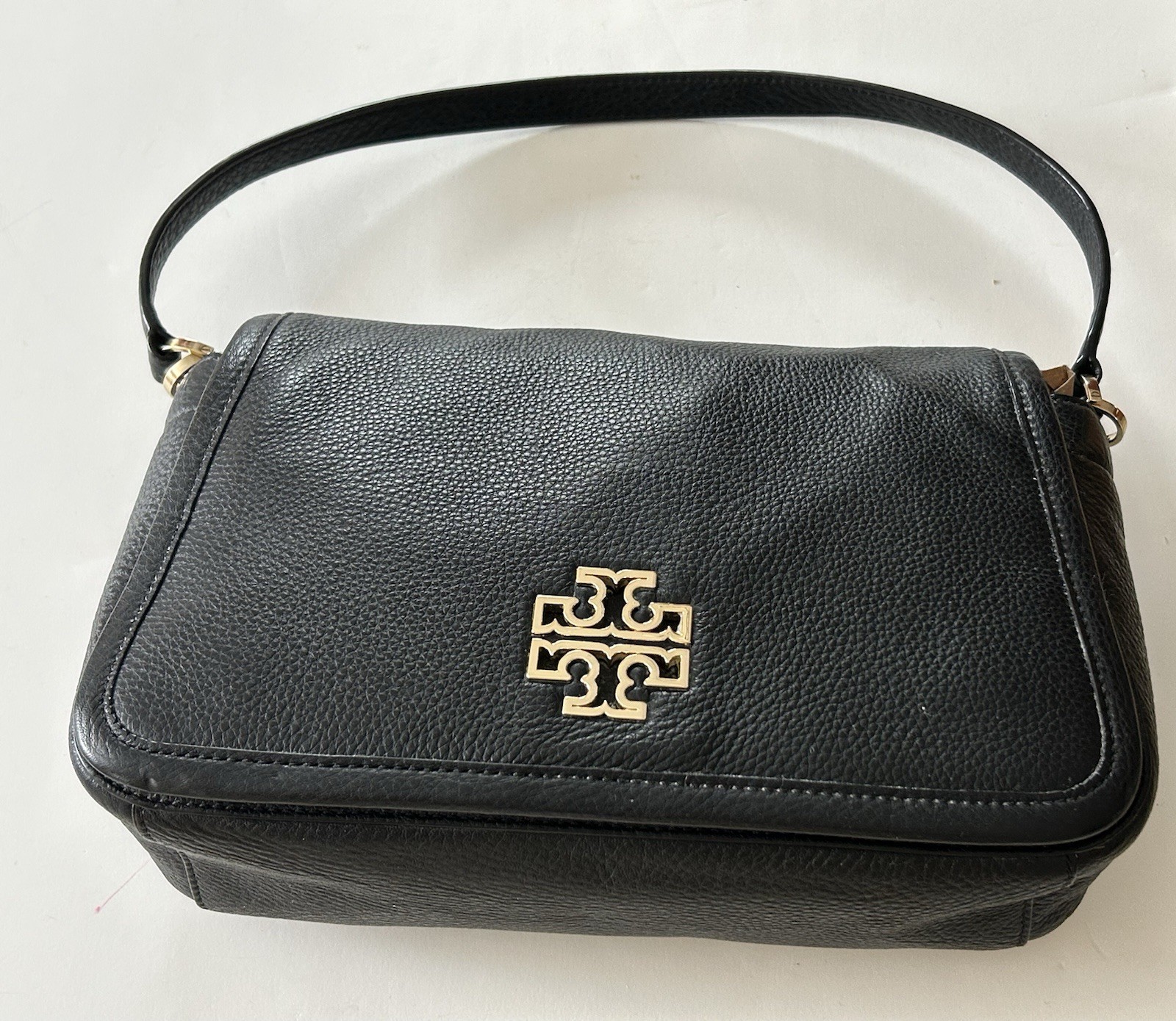 Tory Burch Shoulder Bag Purse Black Leather Magnetic Flap