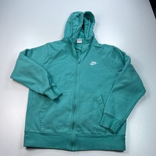 Nike Hooded Sweatshirt Womens Medium Green Full Zip Hoodie Pockets Logo Swoosh