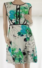 Dress Barn Established 1962 Floral Print White Scuba Fit & Flare Tea Dress 14