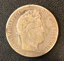 1839-W France 5 Five Francs World SILVER Coin Louis Philippe I