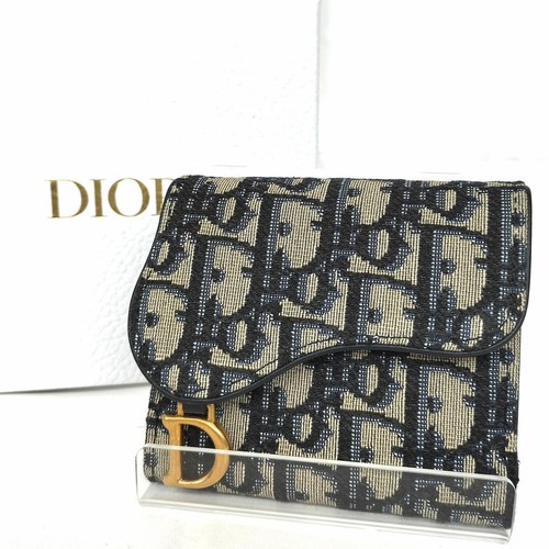 Christian Dior Lotus Wallet Cardholder Bifold Leather Black 10.5cm Used From Jap