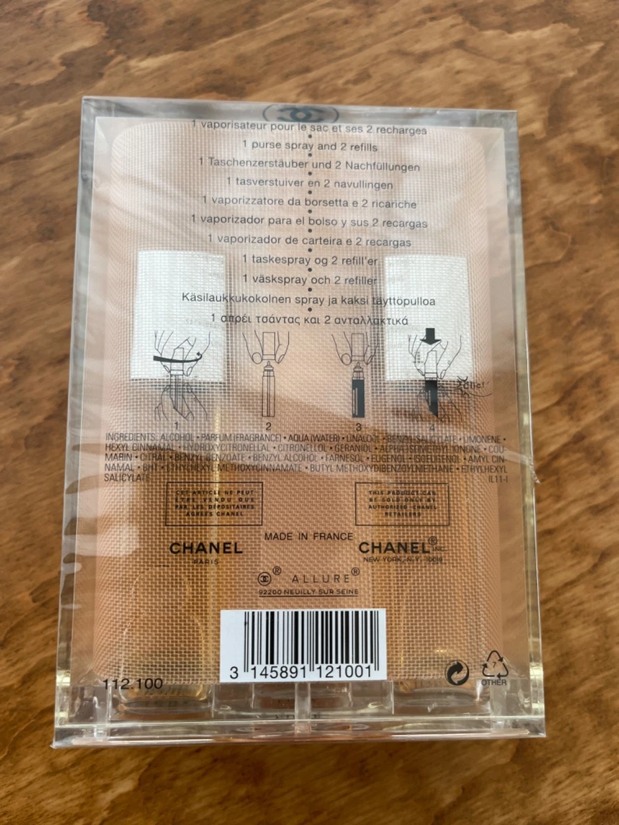 Spray de bolsa de aseo Chanel Allure para mujer con 2 recargas, poco desarrollado