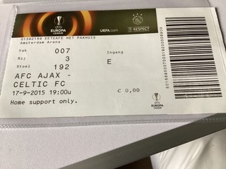 Ajax v Celtic TICKET. 17.9.2015 Europa League