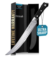 Butcher Knife – 10″ Cimeter Breaking Knife, Razor Sharp Forged High Carbon Ge...