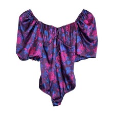 For Love Lemons Pixie Bodysuit Size XS Purple Pink Puff Sleeve Feminine Boho