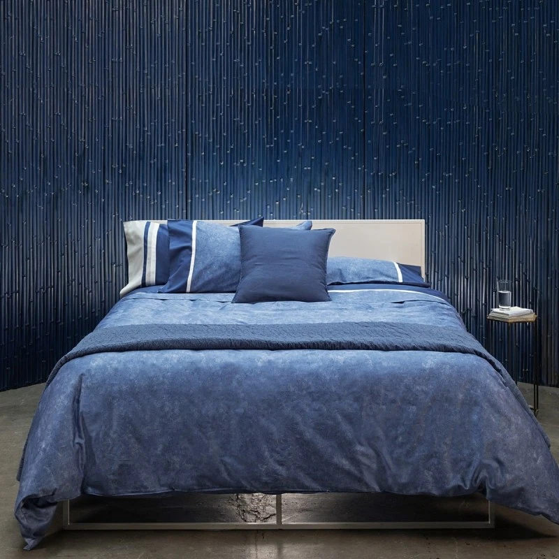 Completo Lenzuola Matrimoniale 2 Piazze FAZZINI Blu Letto 100% Cotone Percalle