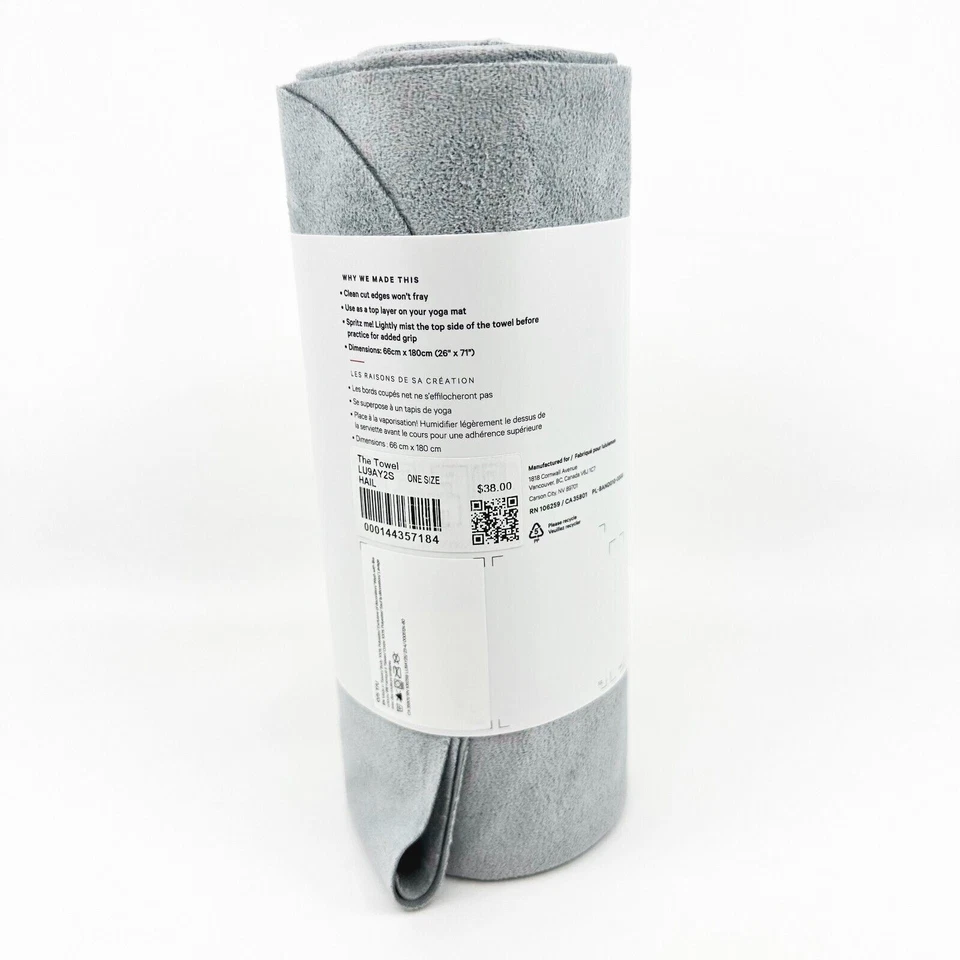 Lululemon La Toalla 26" x 71" Granizo Gris Grande Yoga Ciclismo Gimnasio Estera Foto 2 de 4