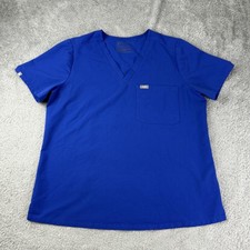 FIGS Scrub Top Womens XL Blue Technical Collection V Neck One Pocket Nursing