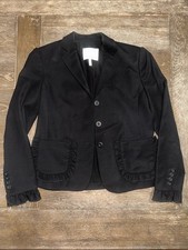 Rebecca Taylor Black Ruffle Trim Wool Blend Blazer Size 2