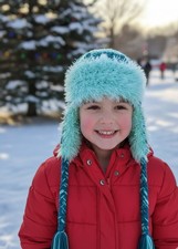 Girl's Teal earflap hat crochet aviator hat for girl aviator hat with snowflake