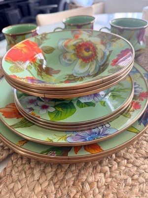 Mackenzie Childs Green Flower Market Salad/Breakfast Bowls and Mugs Retired Rare