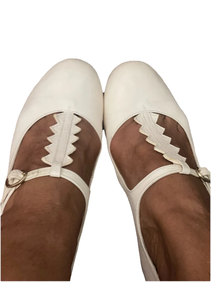 Zapatos Mary Jane de cuero blanco artesanal griego hechos a mano - hechos a medida, talla 38 Foto 4 de 4