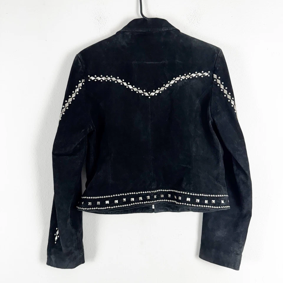 Chaqueta de cuero con tachuelas Cripple Creek para mujer talla M negra Foto 2 de 4