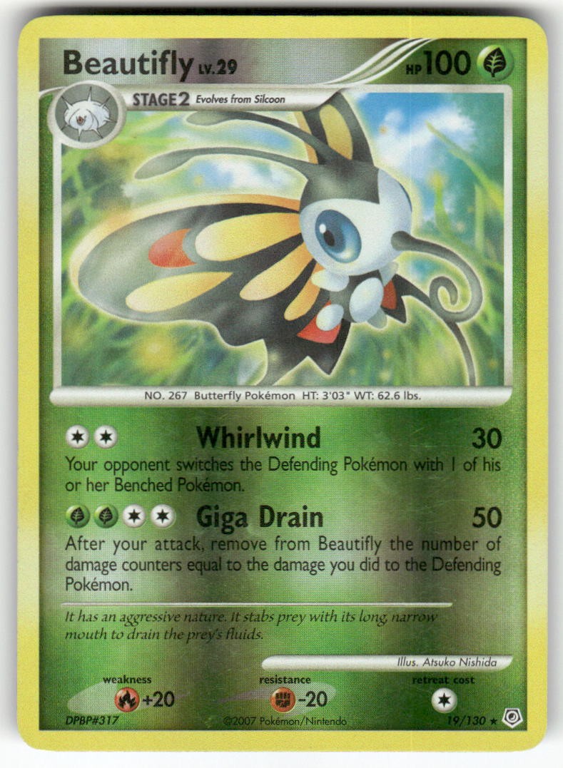 Beautifly 19/130 Rare Diamond & Pearl Pokemon Reverse Holo Moderately Played