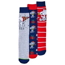 Bioworld Adult Mens 3 Pair Crew Socks Set Peanuts Snoopy Dog Christmas Holiday