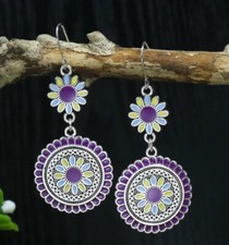 2 Silver-tone Earring Set Bohemian Retro Drop Dangle Hook New Free Ship B4693