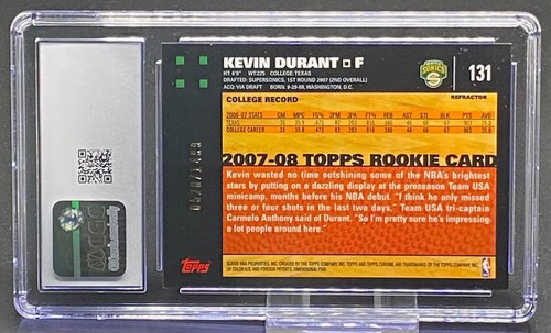 2007-08 Topps refractor cromado Kevin Durant Sonics #ed 528/1499 graduado CGC 10 - Imagen 2 de 2