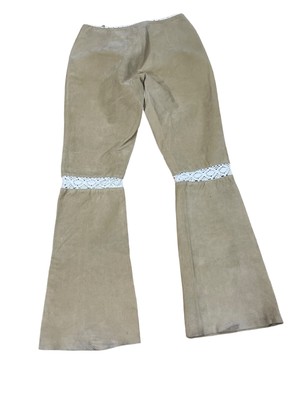 Vintage 90s Wilsons Leather Maxima Pants Size8 Suede Crochet Lace Flare Mint Con