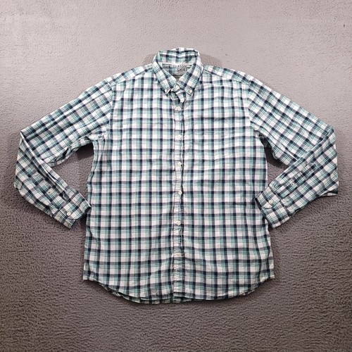 Old Navy Shirt Mens Large White Green Button Down Plaid Casual Long Sleeve